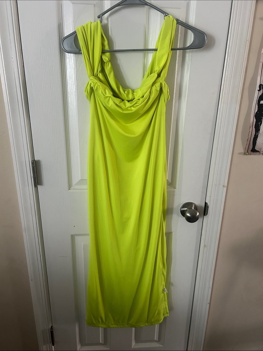 Neon Yellow Green Draped Midi Dress